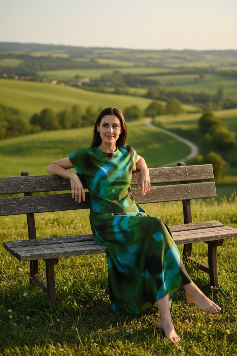 LA1496-5J Emerald Mist Satin Maxi Dress