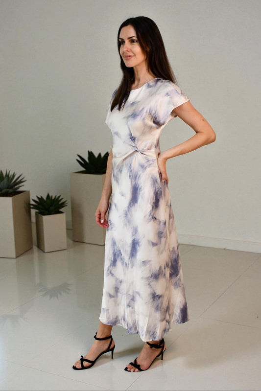 LA1747-5J -  Satin Twist-Front Midi Dress - Purple