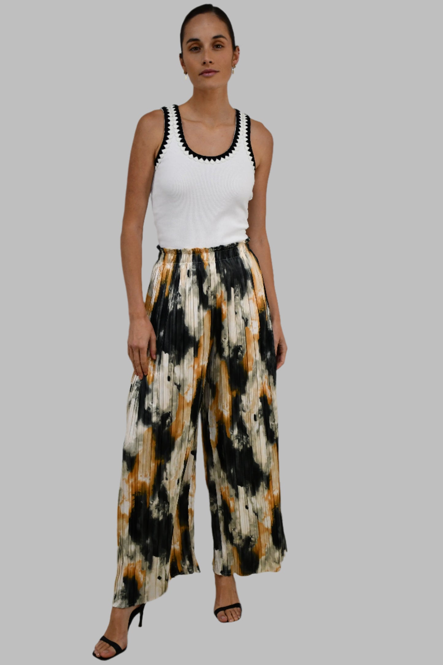 LX2502J - Wide leg pleated Pants- Watercolour