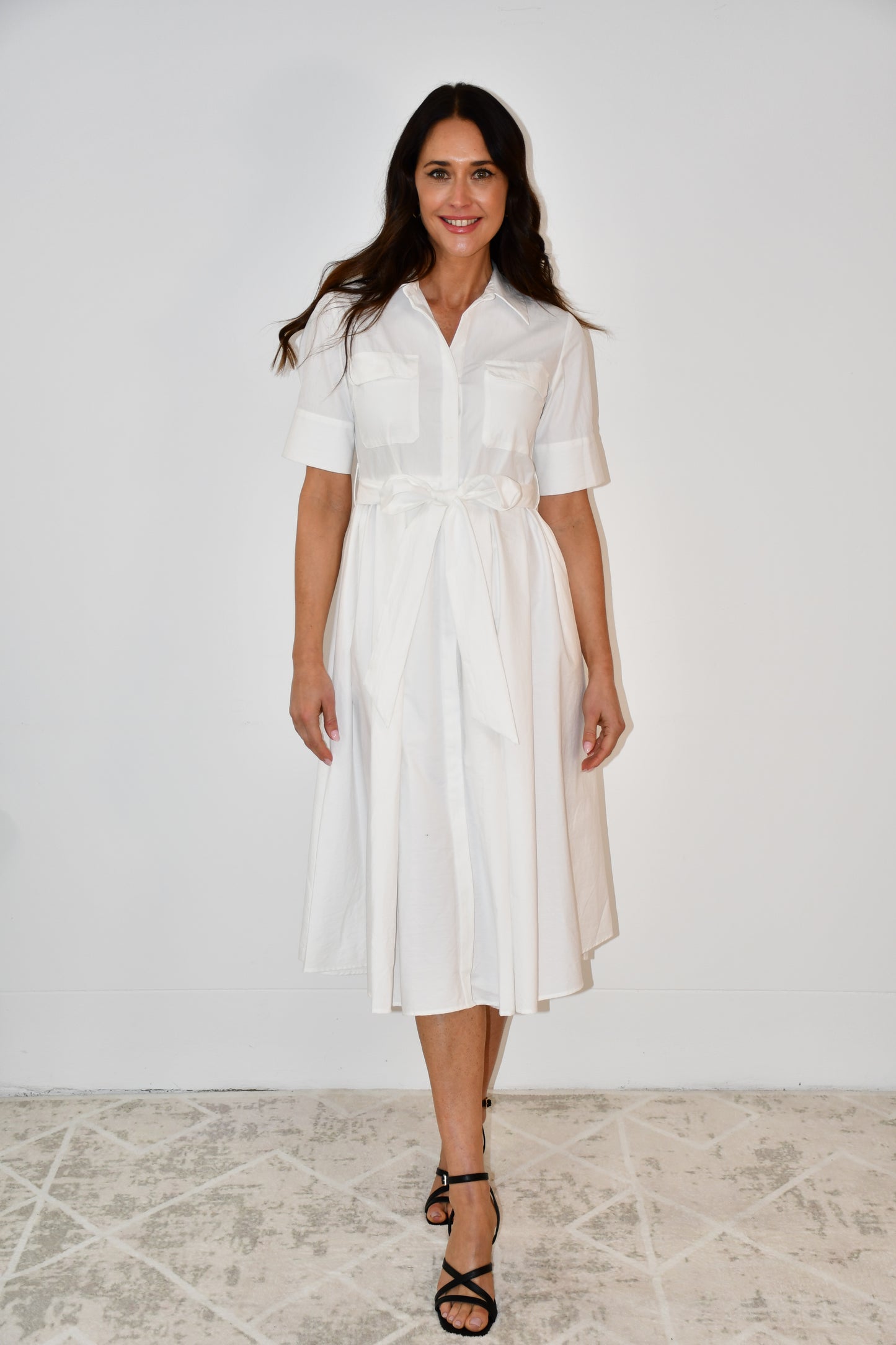 LX2530J Belted Shirt Midi Dress - L Blue