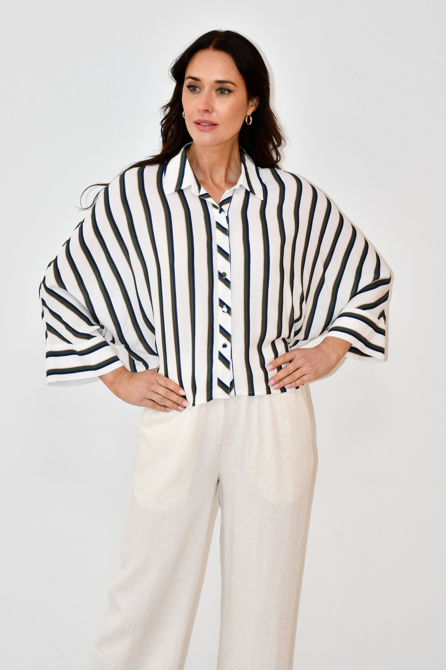 LX2538J - Oversized Striped Button-Down Shirt
