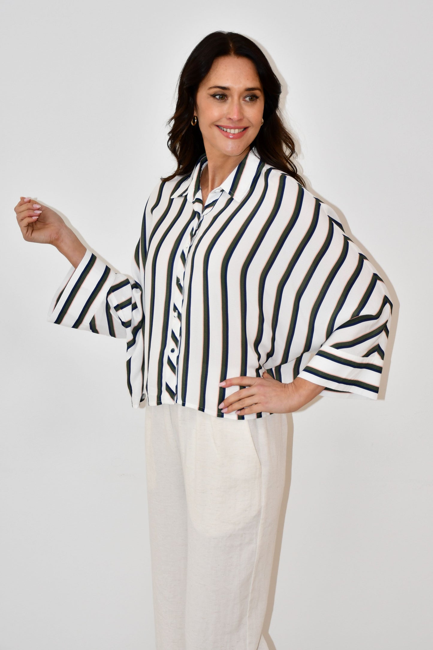 LX2538J - Oversized Striped Button-Down Shirt