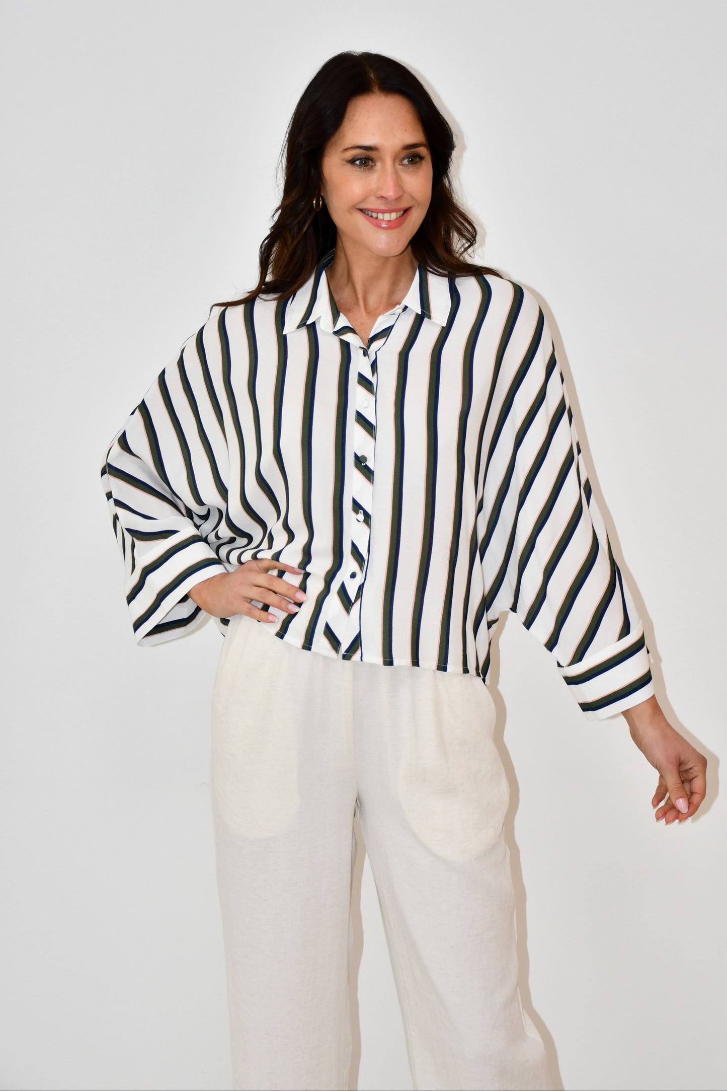 LX2538J - Oversized Striped Button-Down Shirt