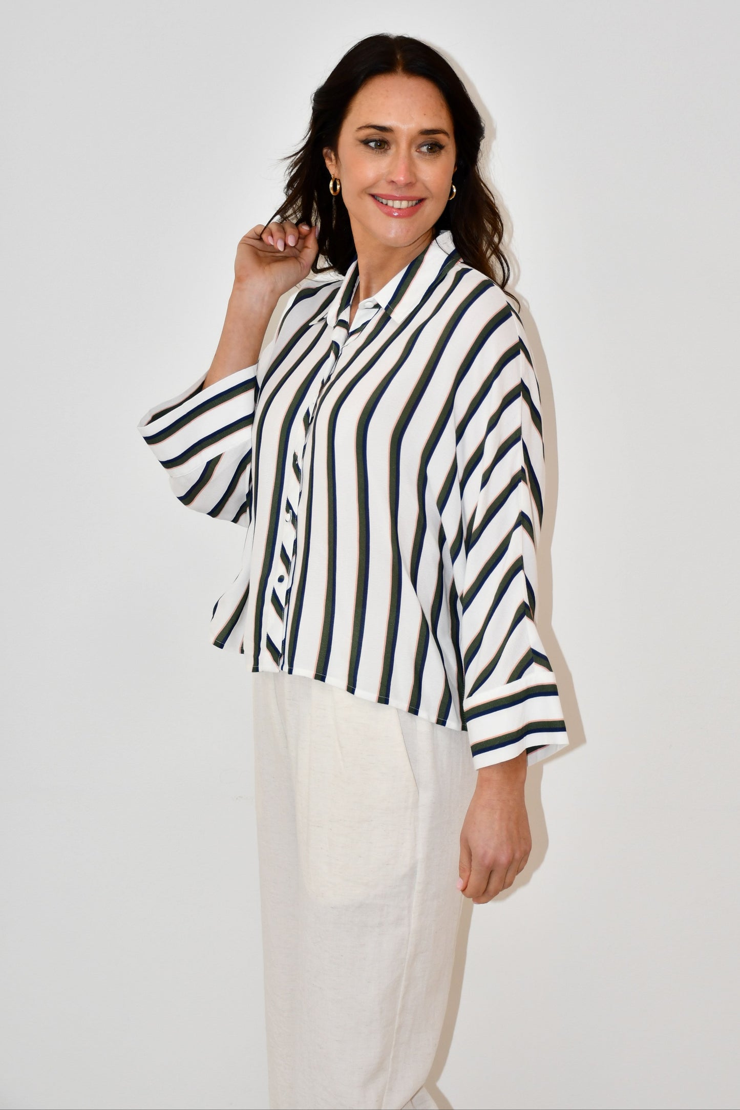 LX2538J - Oversized Striped Button-Down Shirt