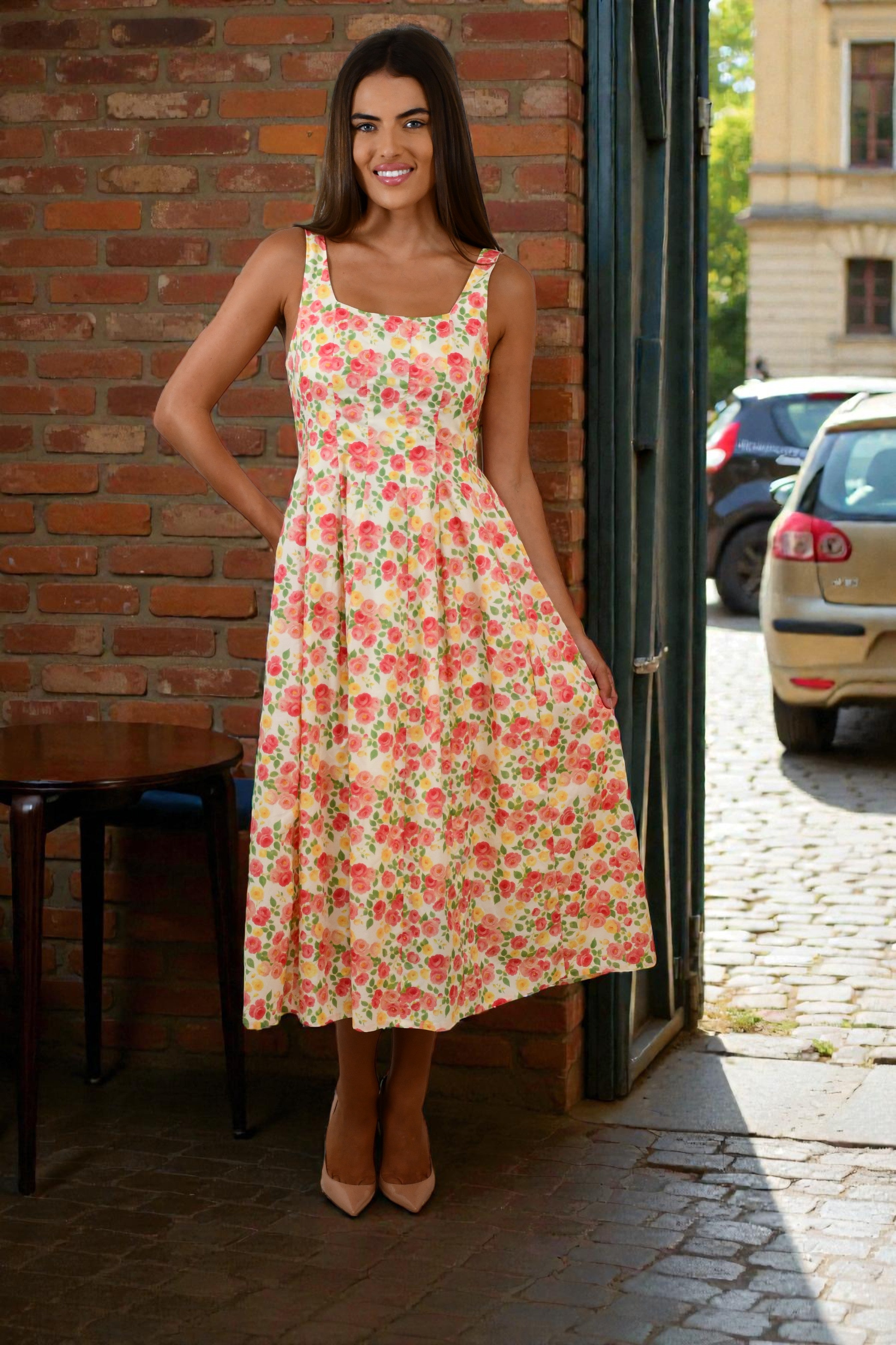 LA1313-7J Floral Garden Midi Dress