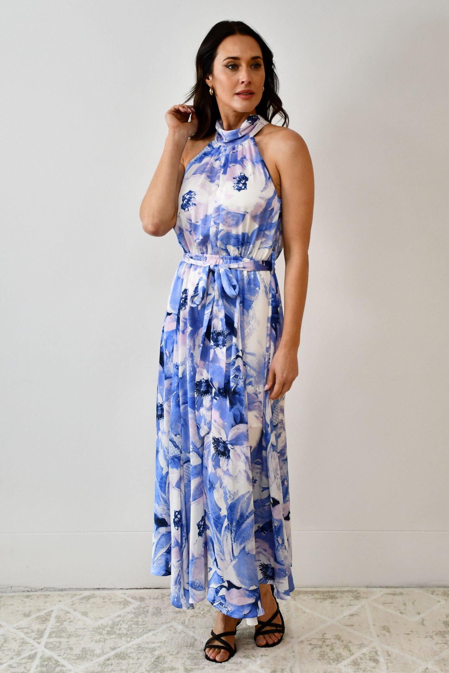 LA0386-18J Halter Neck Watercolour Maxi Dress