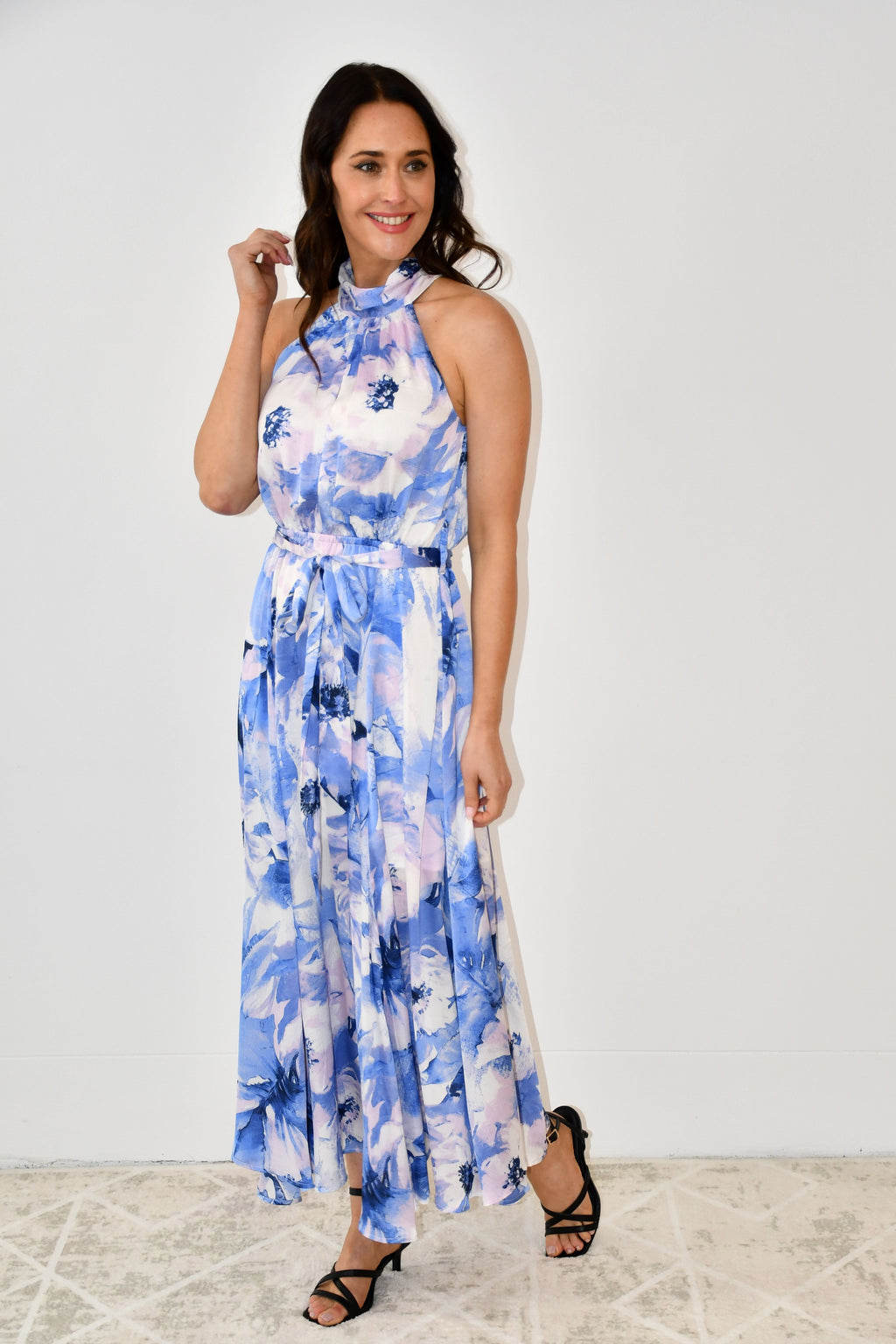 LA0386-18J Halter Neck Watercolour Maxi Dress