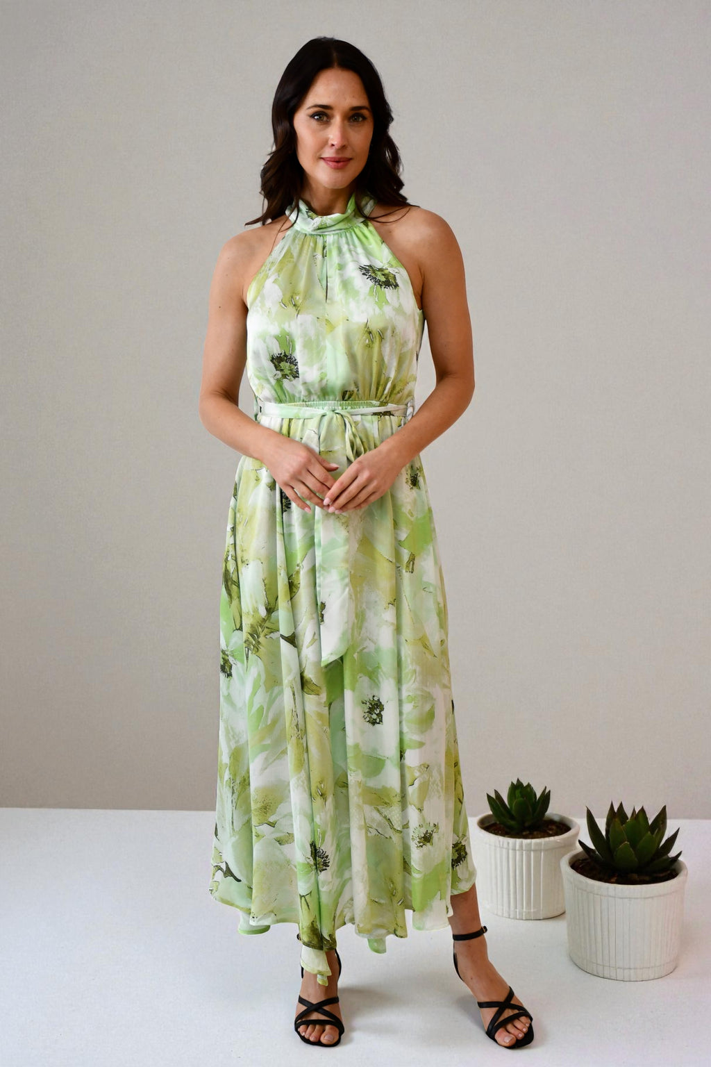 LA0386-18J Halter Neck Watercolour Maxi Dress