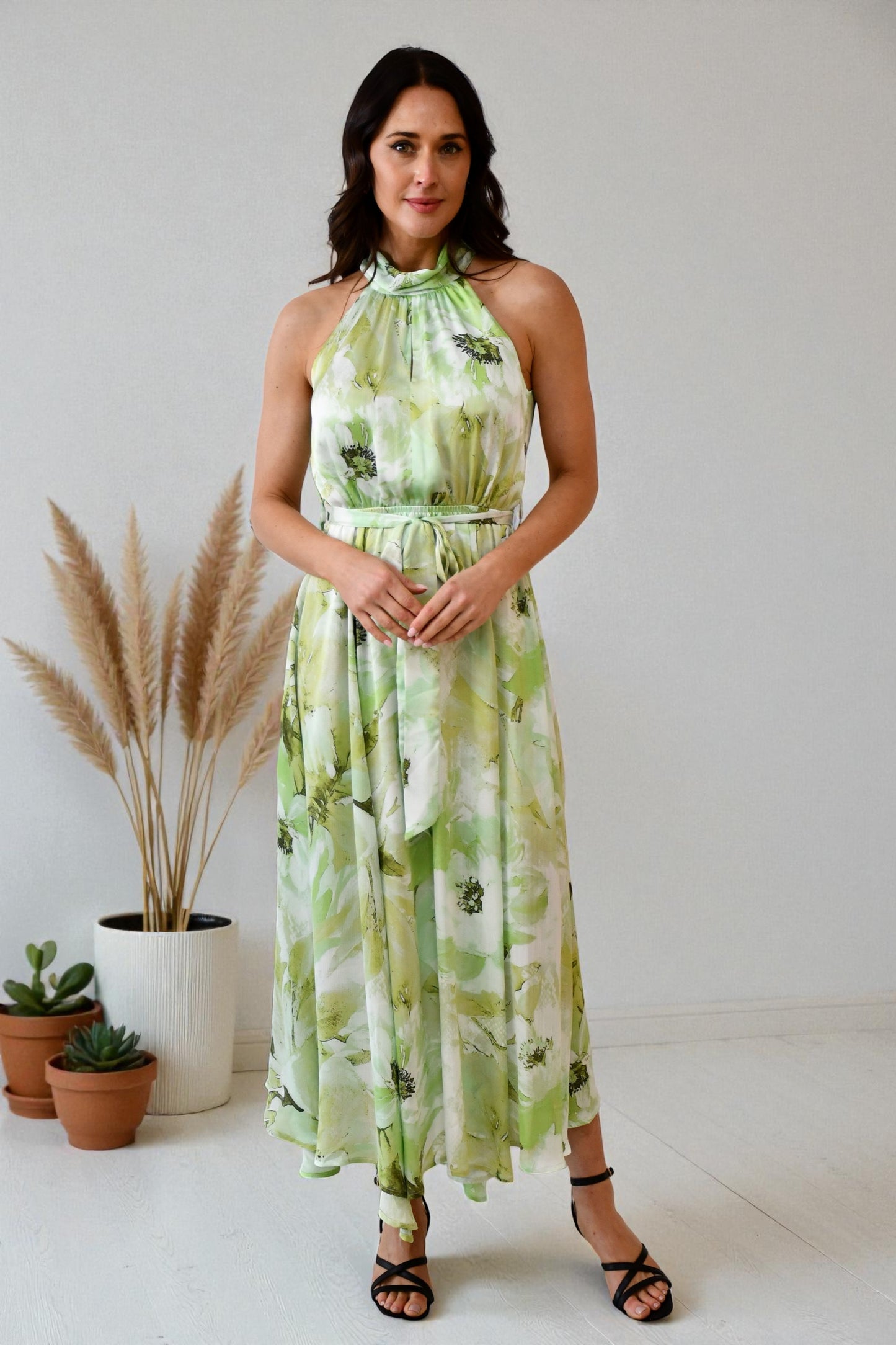 LA0386-18J Halter Neck Watercolour Maxi Dress