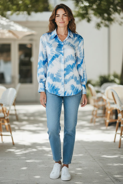 LA1133-63J Watercolour Leaf Print Shirt ( More Colours Available)