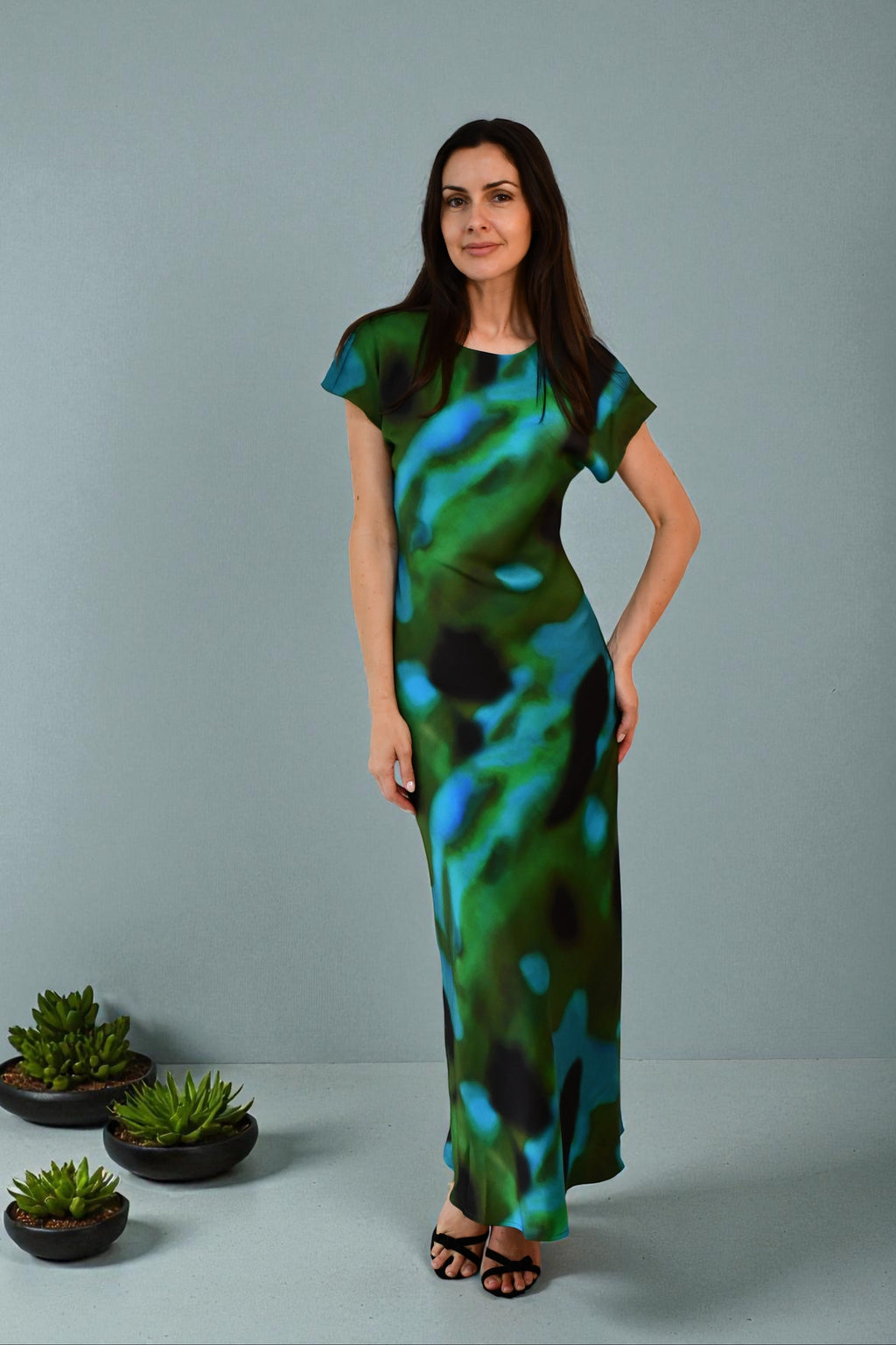 LA1496-5J Emerald Mist Satin Maxi Dress