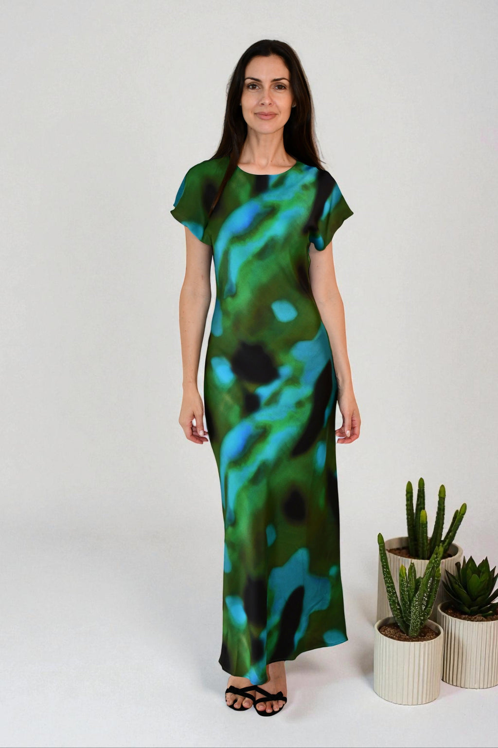 LA1496-5J Emerald Mist Satin Maxi Dress