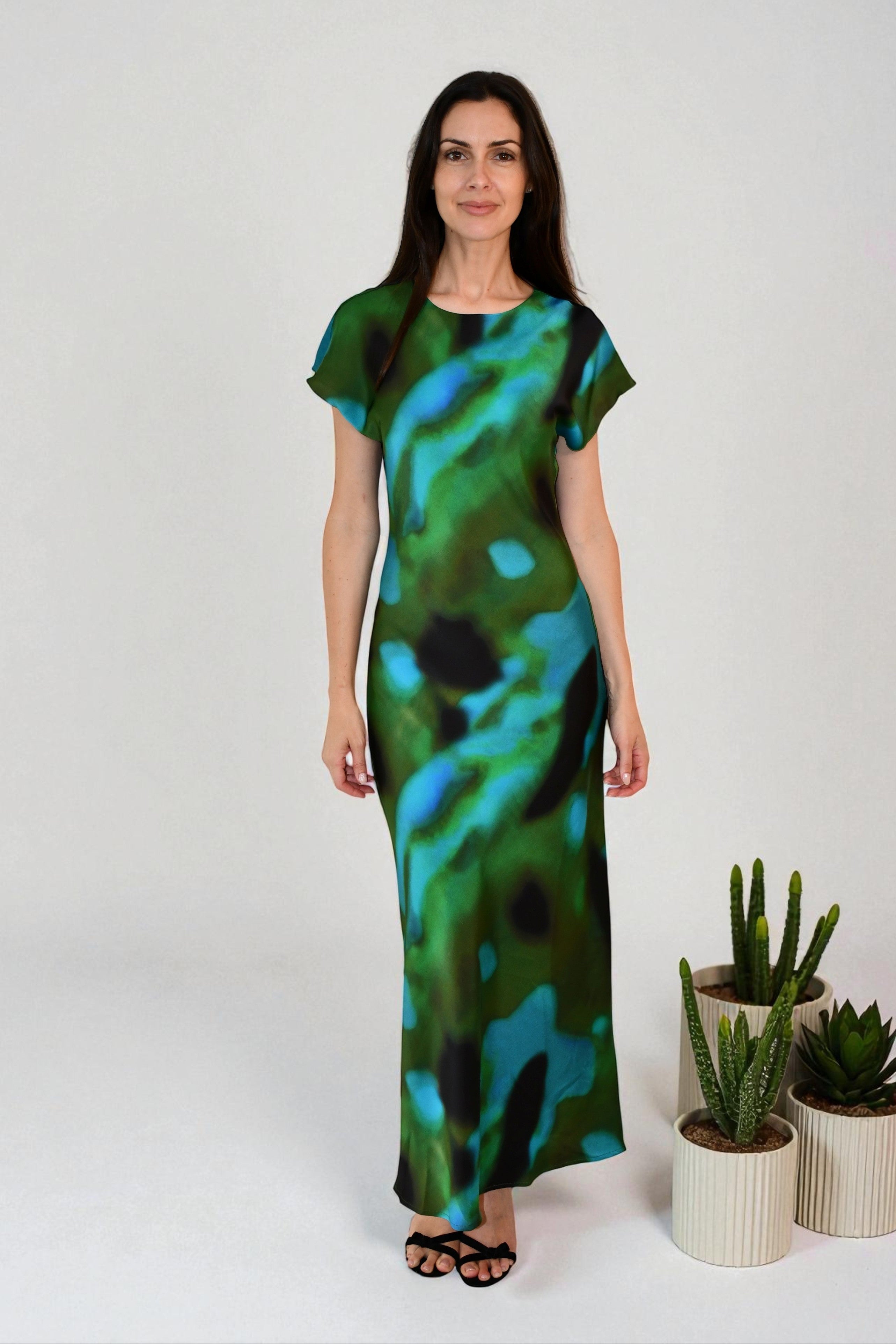 LA1496-5J Emerald Mist Satin Maxi Dress