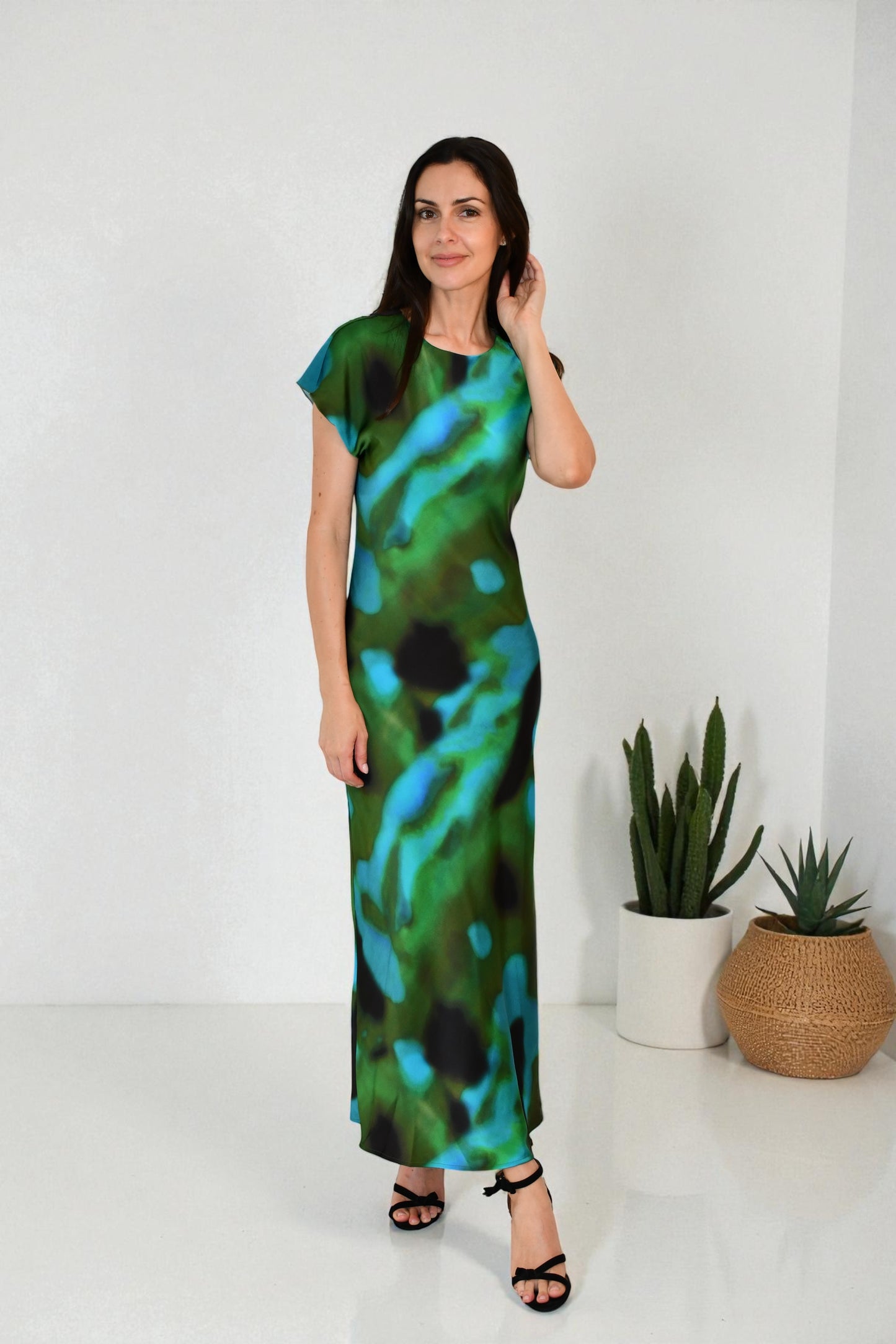 LA1496-5J Emerald Mist Satin Maxi Dress