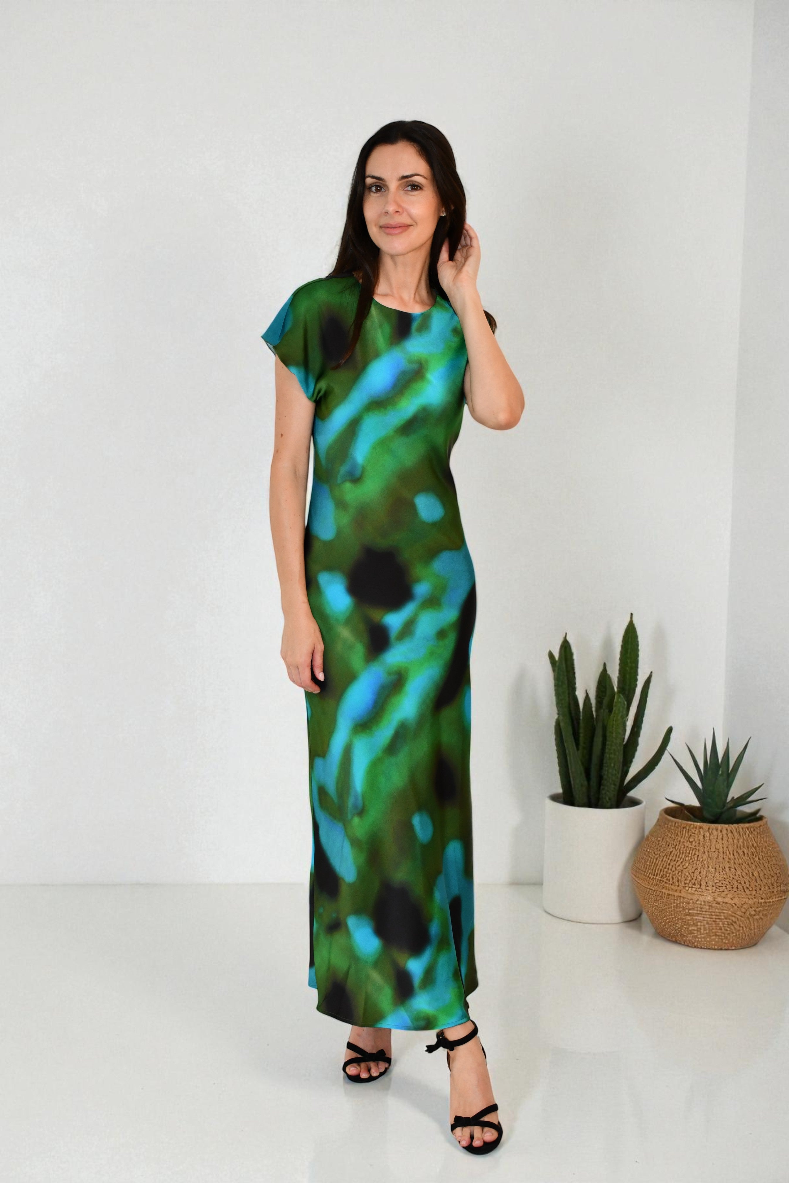 LA1496-5J Emerald Mist Satin Maxi Dress