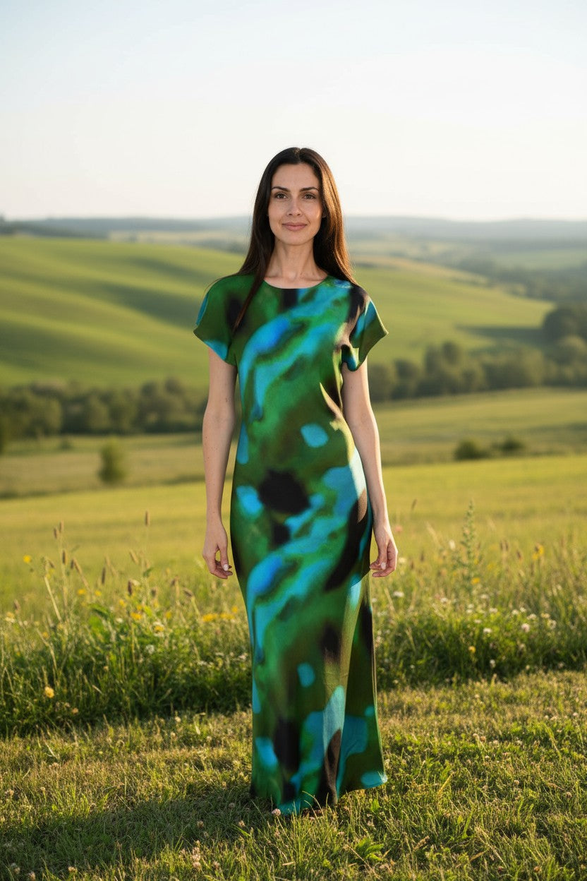 LA1496-5J Emerald Mist Satin Maxi Dress