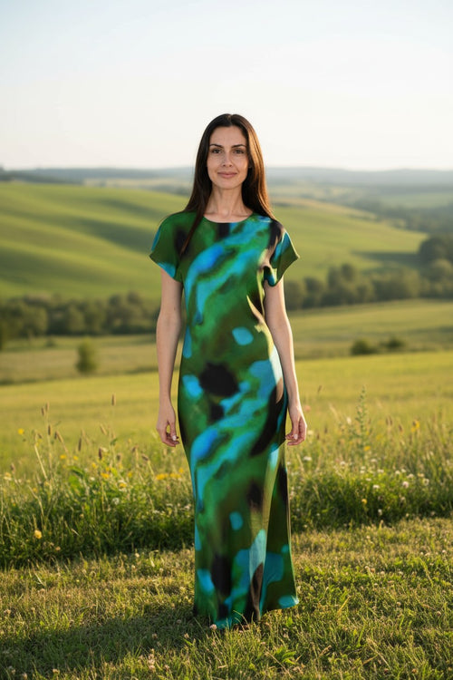 LA1496-5J Emerald Mist Satin Maxi Dress