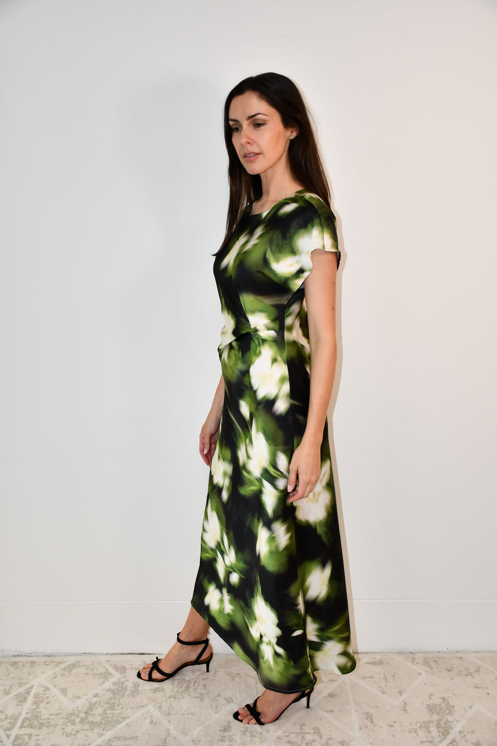 LA1747-4J Botanical Blur Satin Maxi Dress