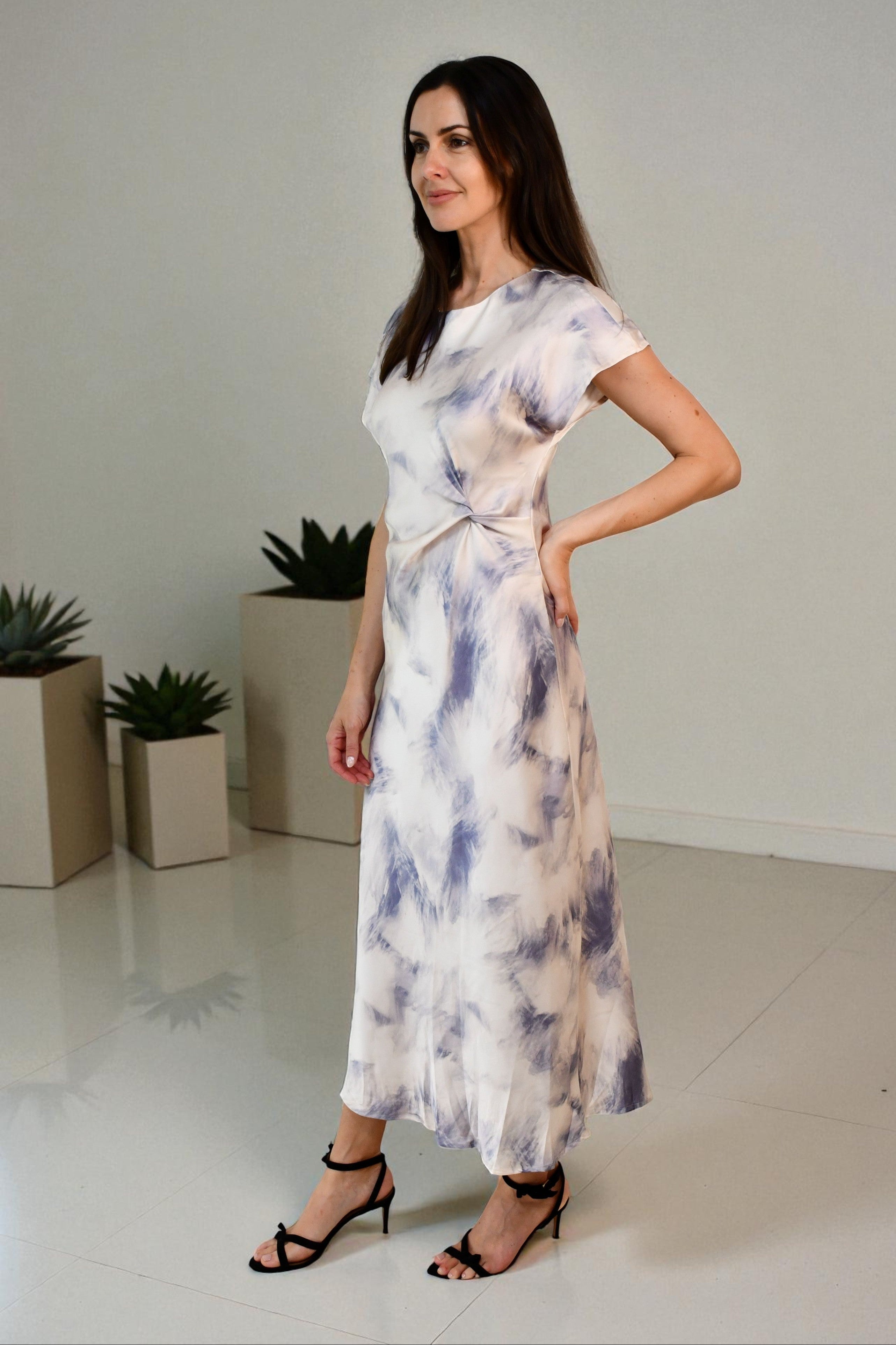 LA1747-5J -  Satin Twist-Front Midi Dress - Purple