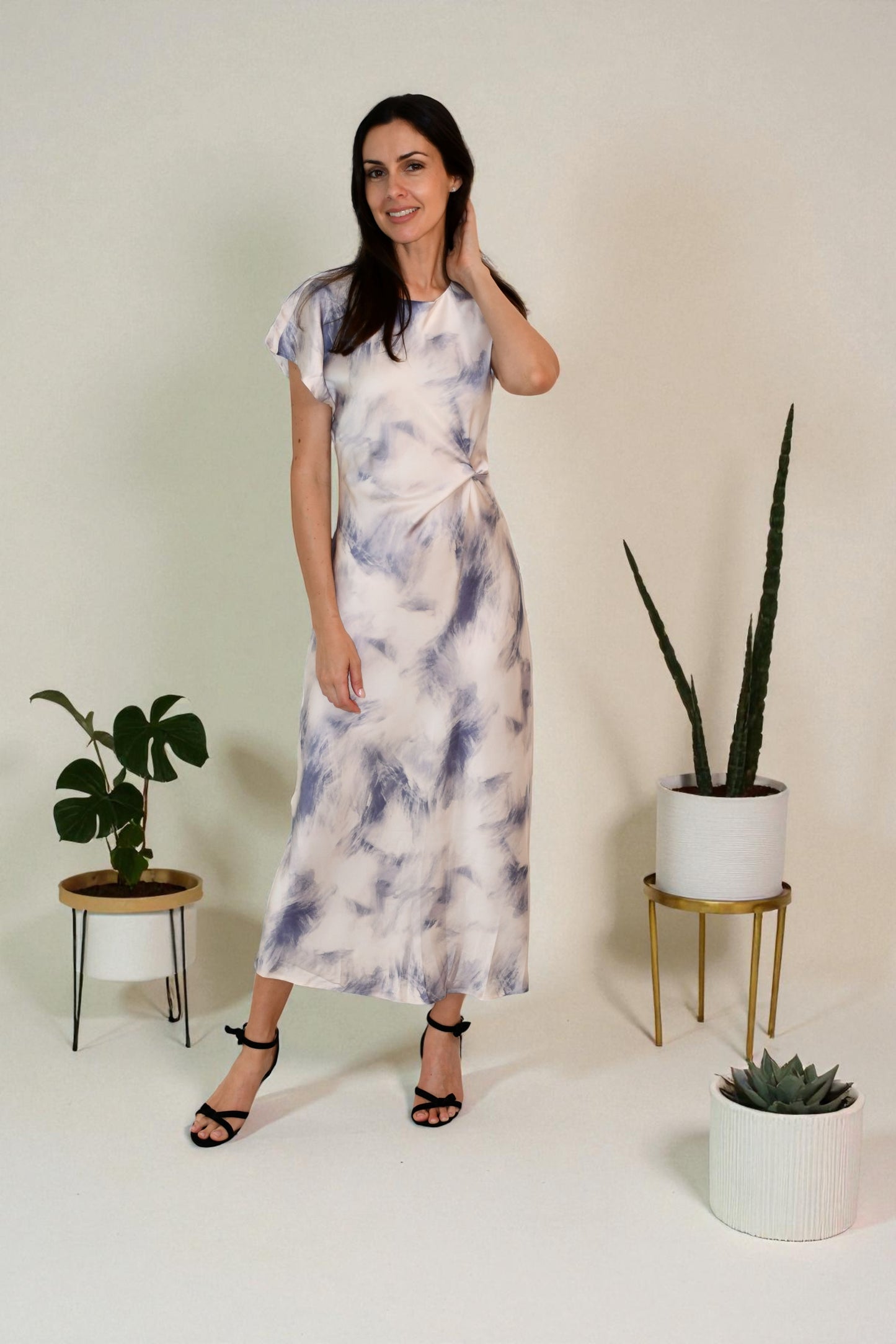 LA1747-5J -  Satin Twist-Front Midi Dress - Purple