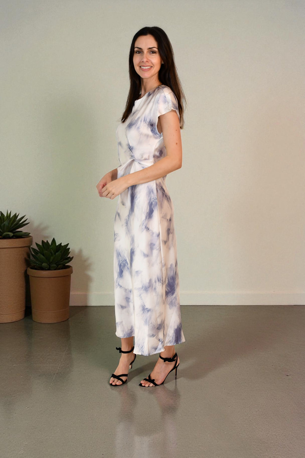 LA1747-5J -  Satin Twist-Front Midi Dress - Purple