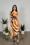LA1774-10J  One / Off  Shoulder Ruched Dress - Artistic Brushstroke