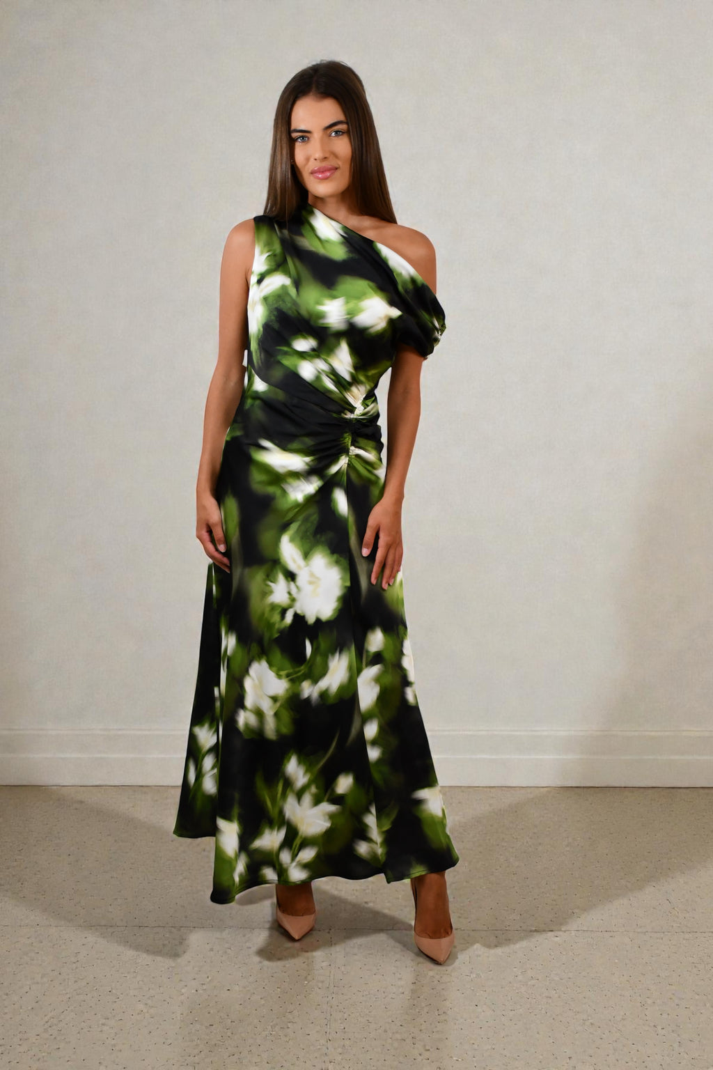 LA1774-13J  One / Off Shoulder Floral Maxi Dress