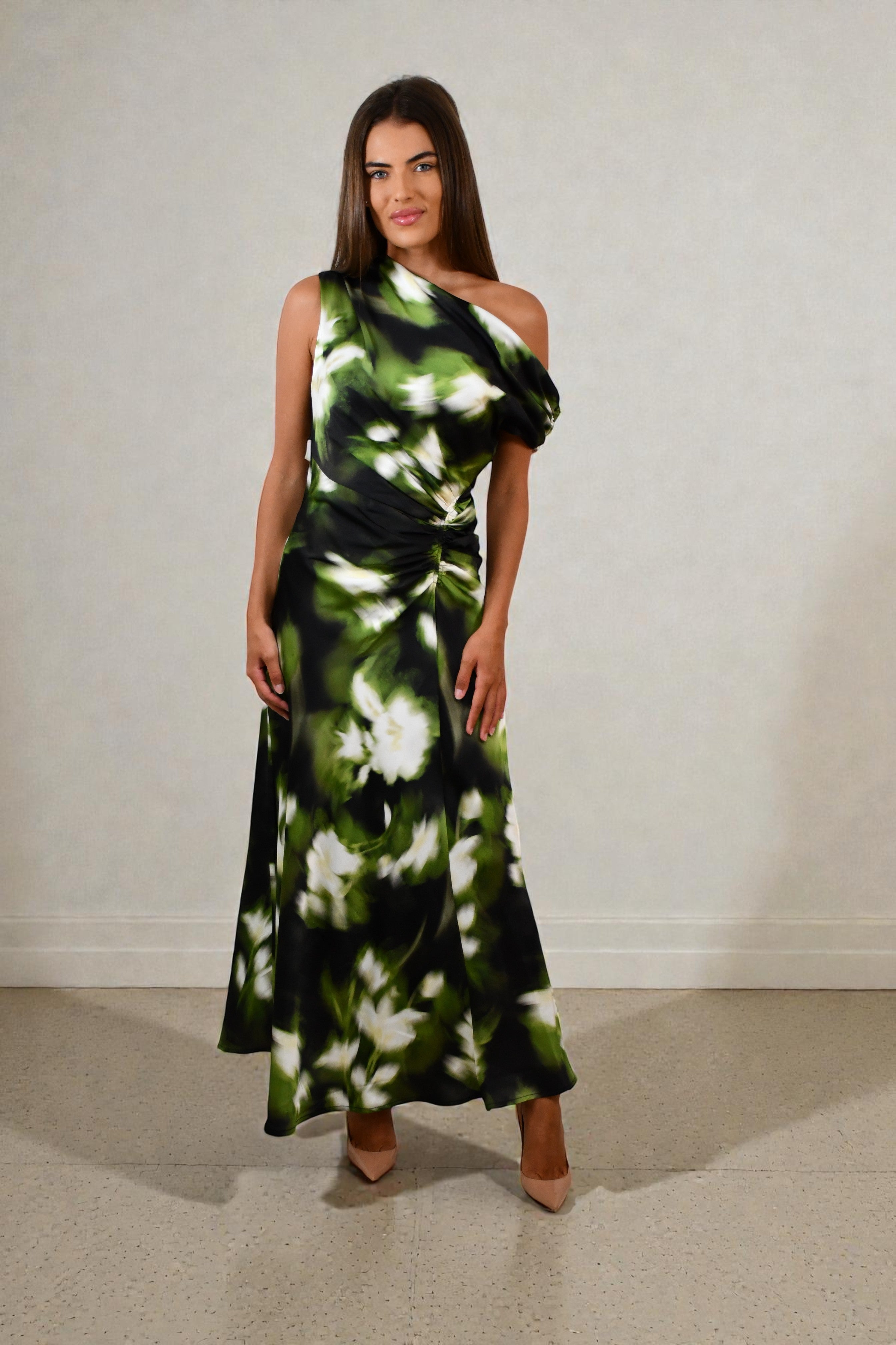 LA1774-13J  One / Off Shoulder Floral Maxi Dress