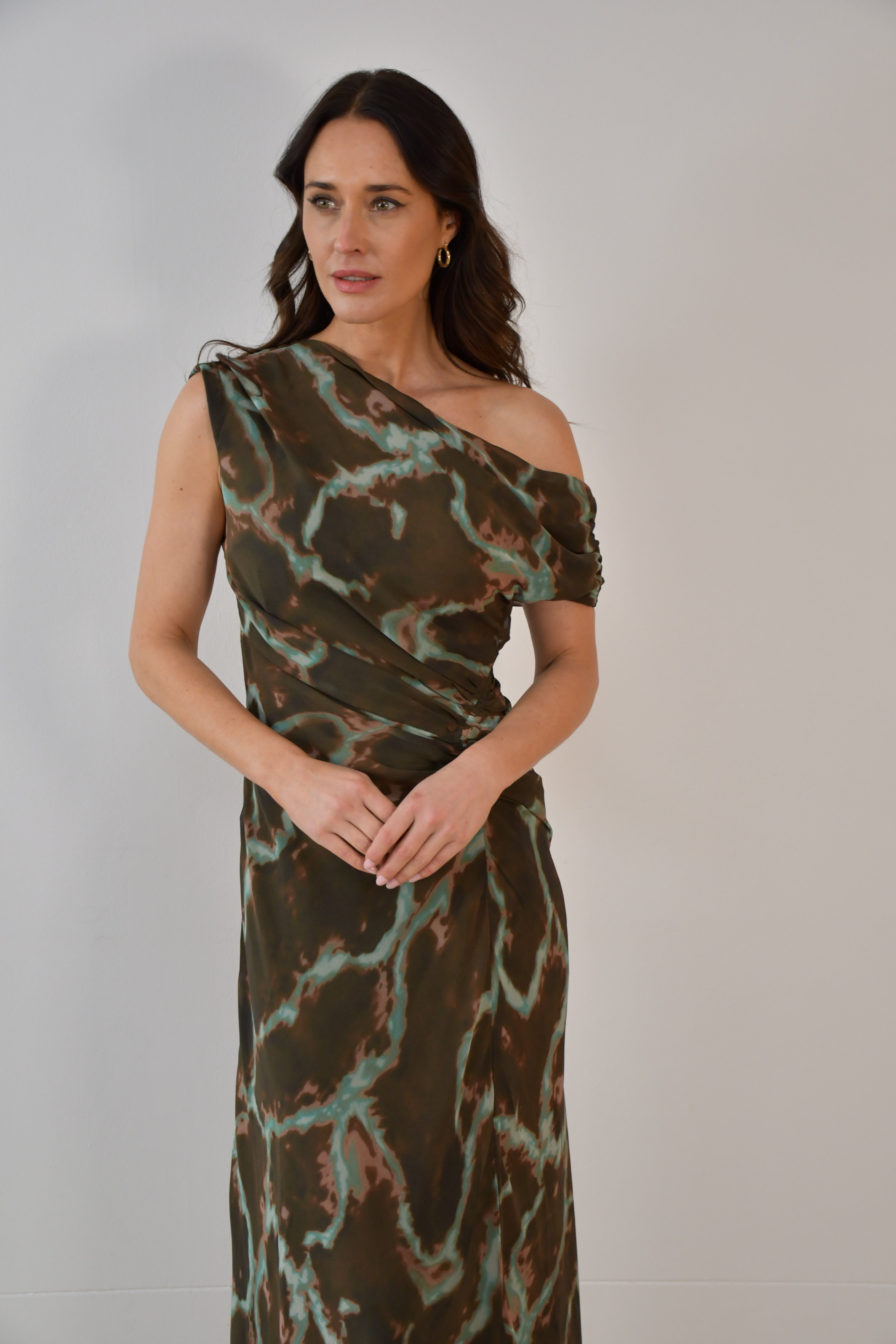 LA1774-6J  One/ Off Shoulder Ruched Dress - More Colours Available