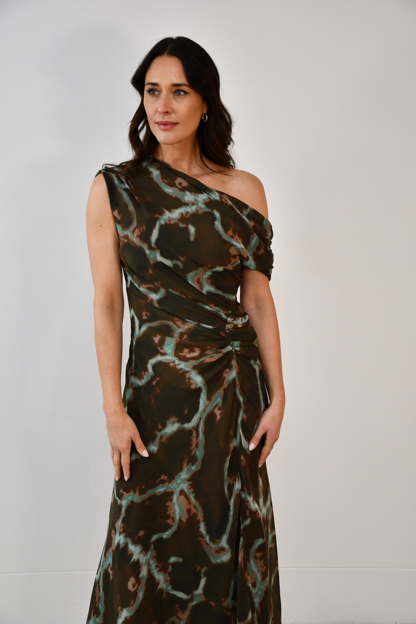 LA1774-6J  One-Shoulder Ruched Dress - More Colours Available