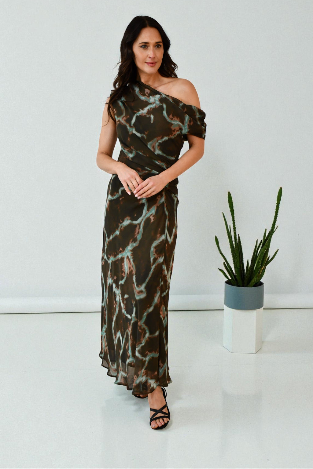 LA1774-6J  One/ Off Shoulder Ruched Dress - More Colours Available