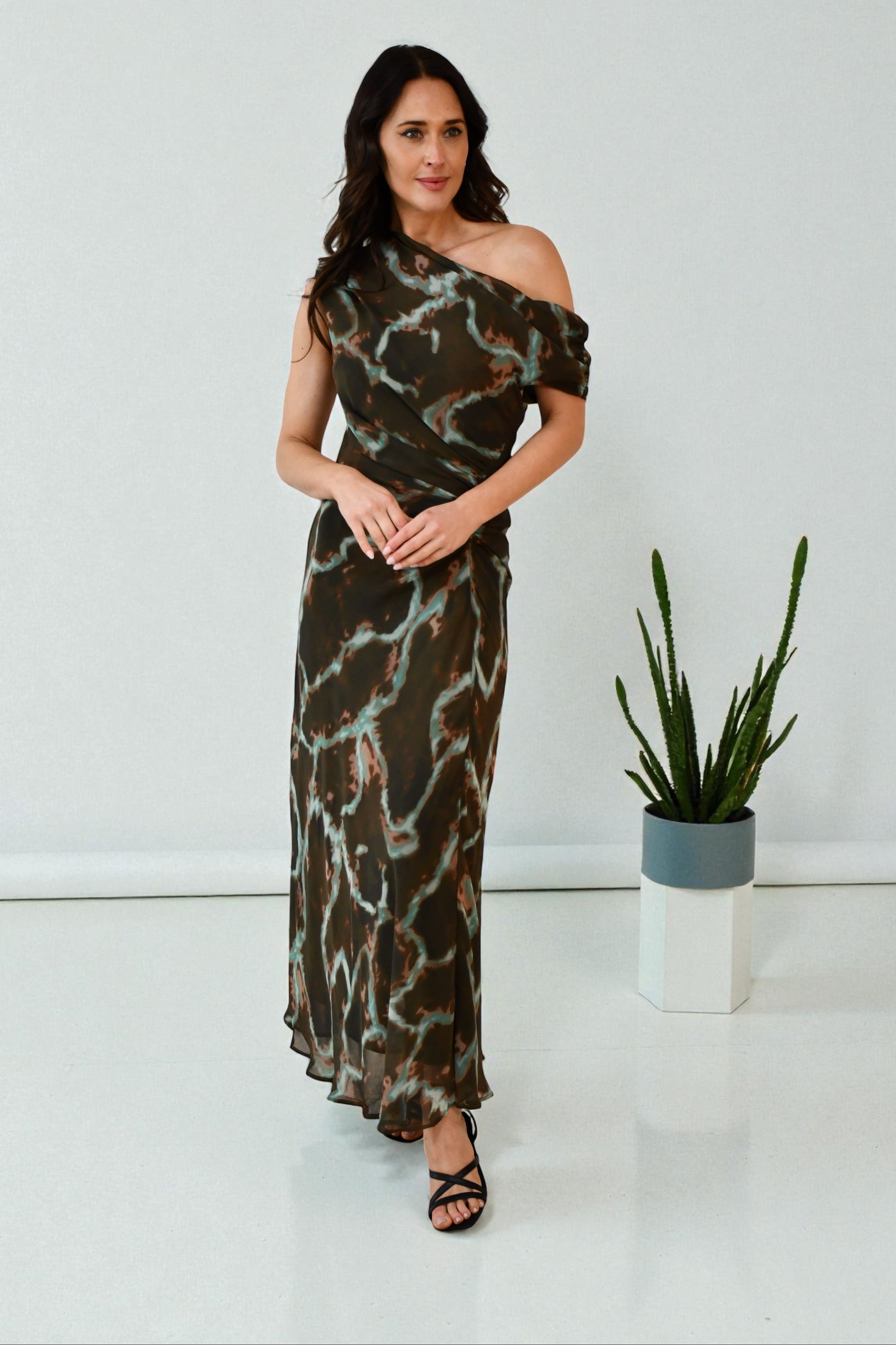 LA1774-6J  One/ Off Shoulder Ruched Dress - More Colours Available