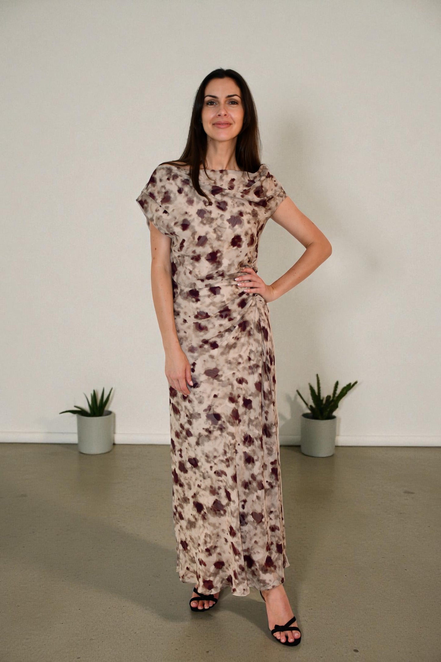 LA1774-7J  One / Off  Shoulder Ruched Dress - Coffee