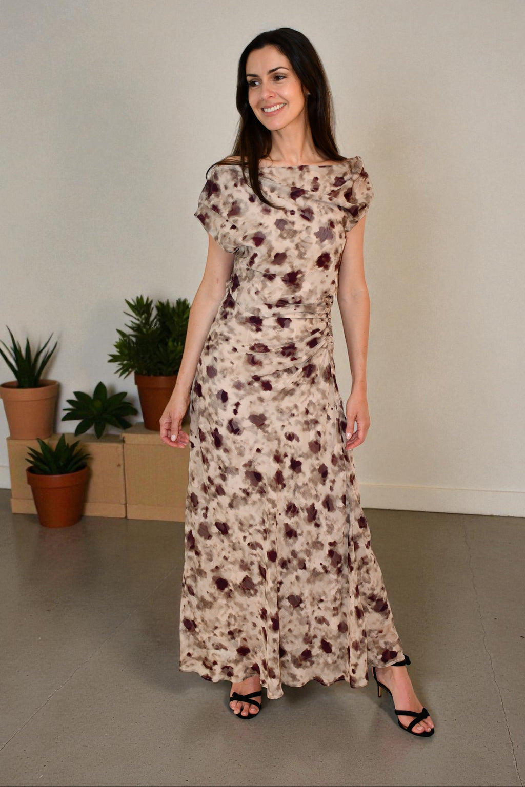 LA1774-7J  One / Off  Shoulder Ruched Dress - Coffee