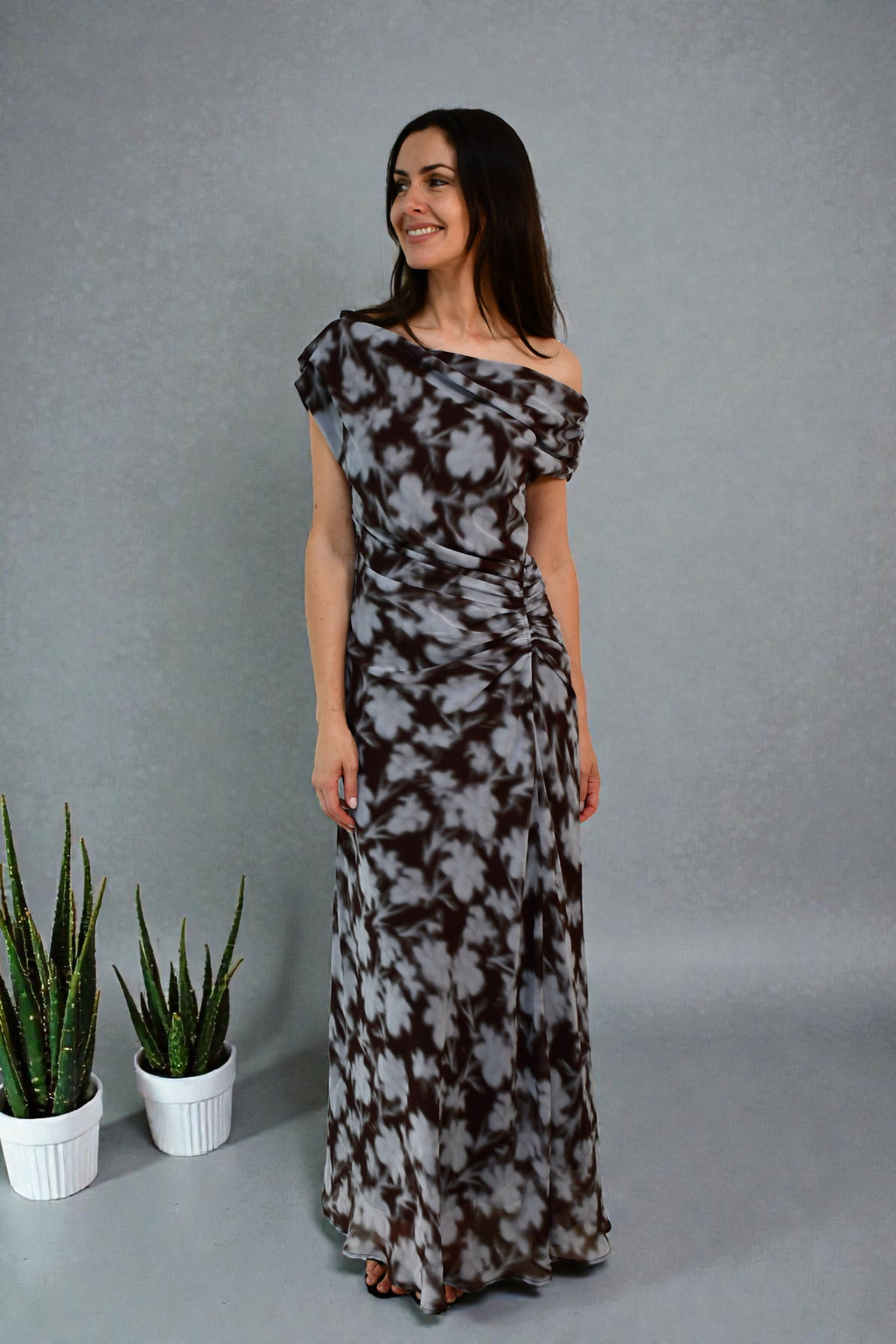 LA1774-9J  One / Off  Shoulder Ruched Dress - More Colours Available