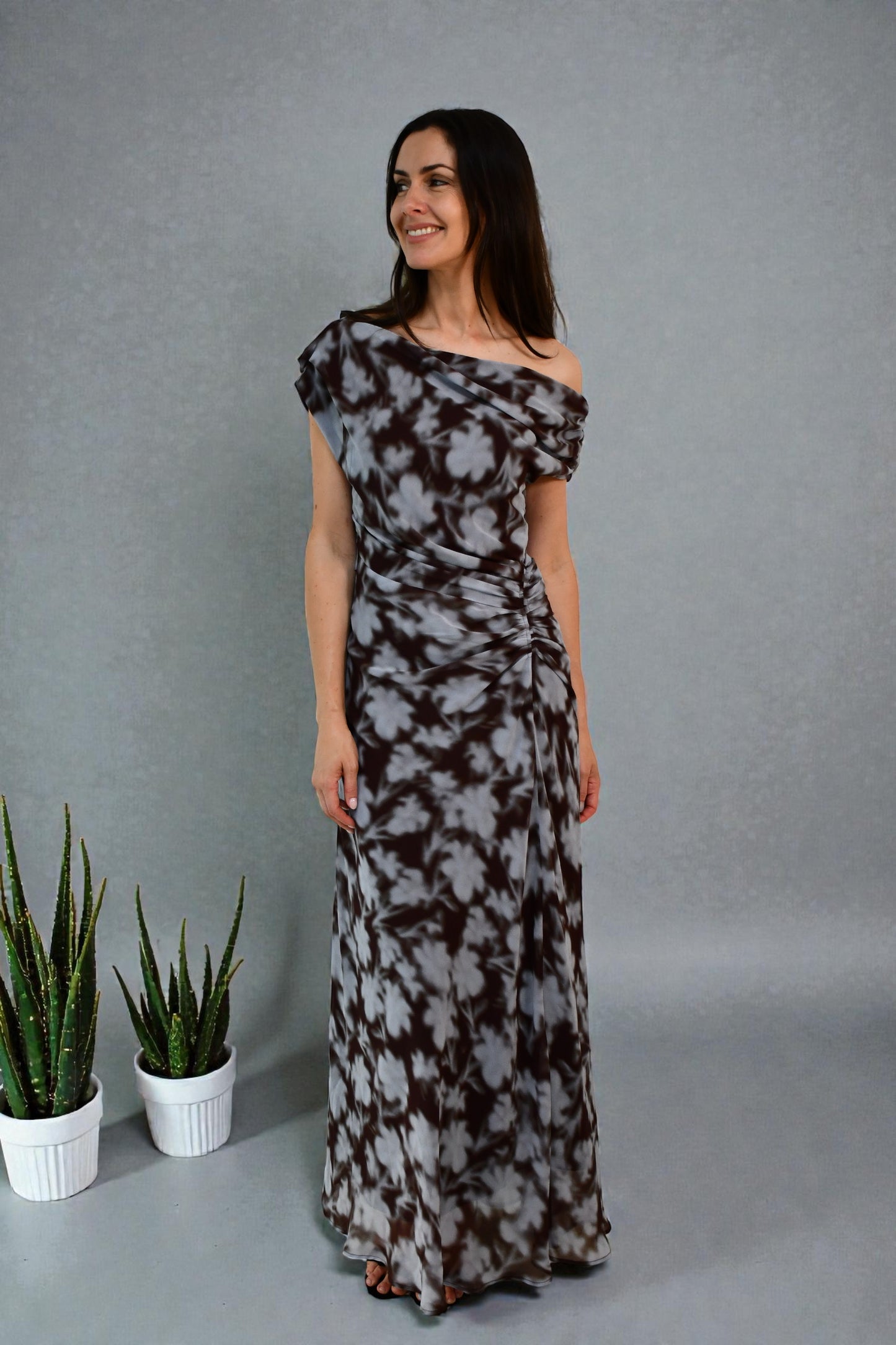 LA1774-9J  One / Off  Shoulder Ruched Dress - More Colours Available