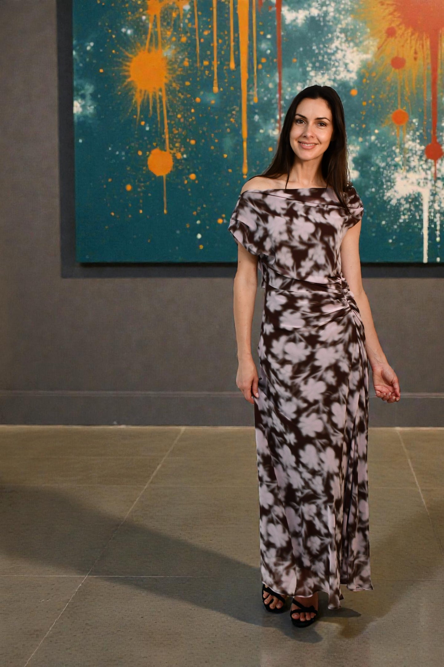 LA1774-9J  One / Off  Shoulder Ruched Dress - More Colours Available