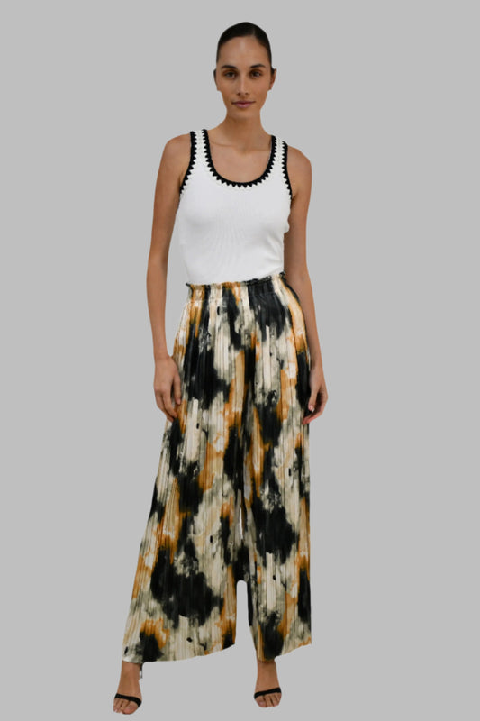 LX2502J - Wide leg pleated Pants- Watercolour
