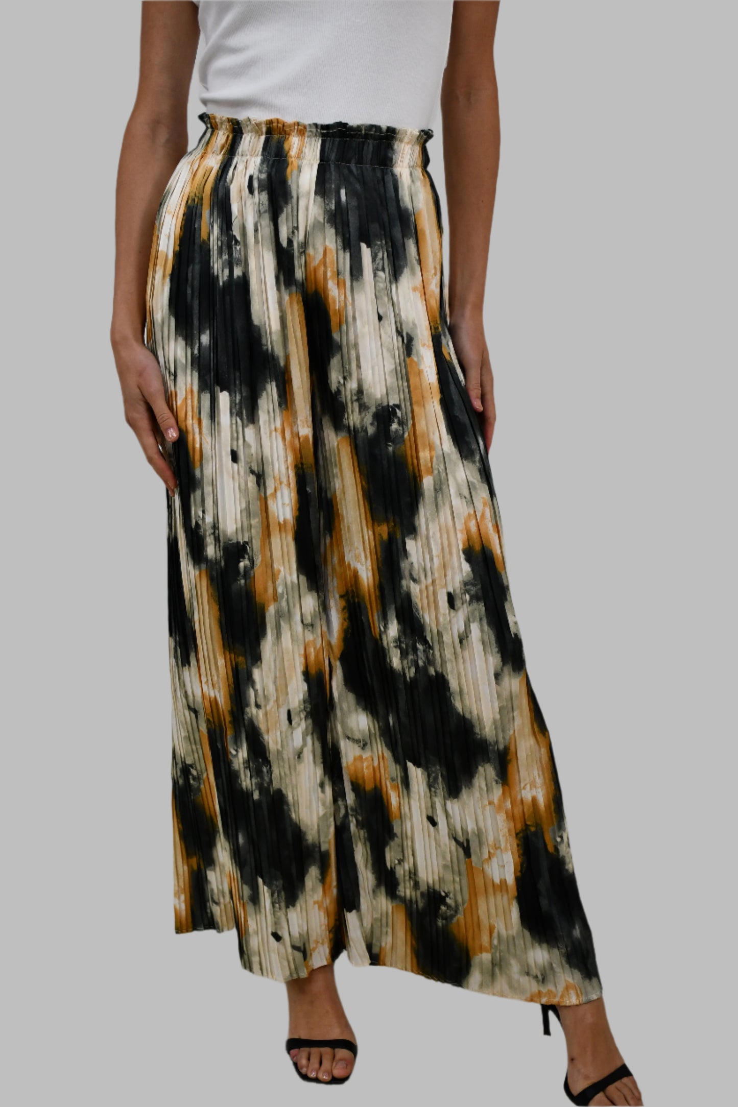 LX2502J - Wide leg pleated Pants- Watercolour