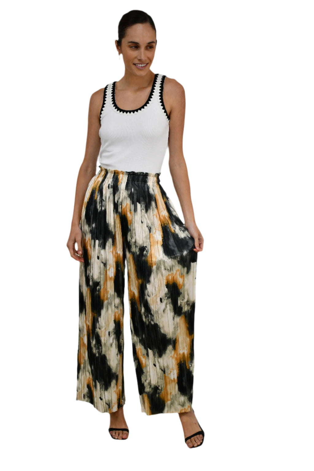 LX2502J - Wide leg pleated Pants- Watercolour