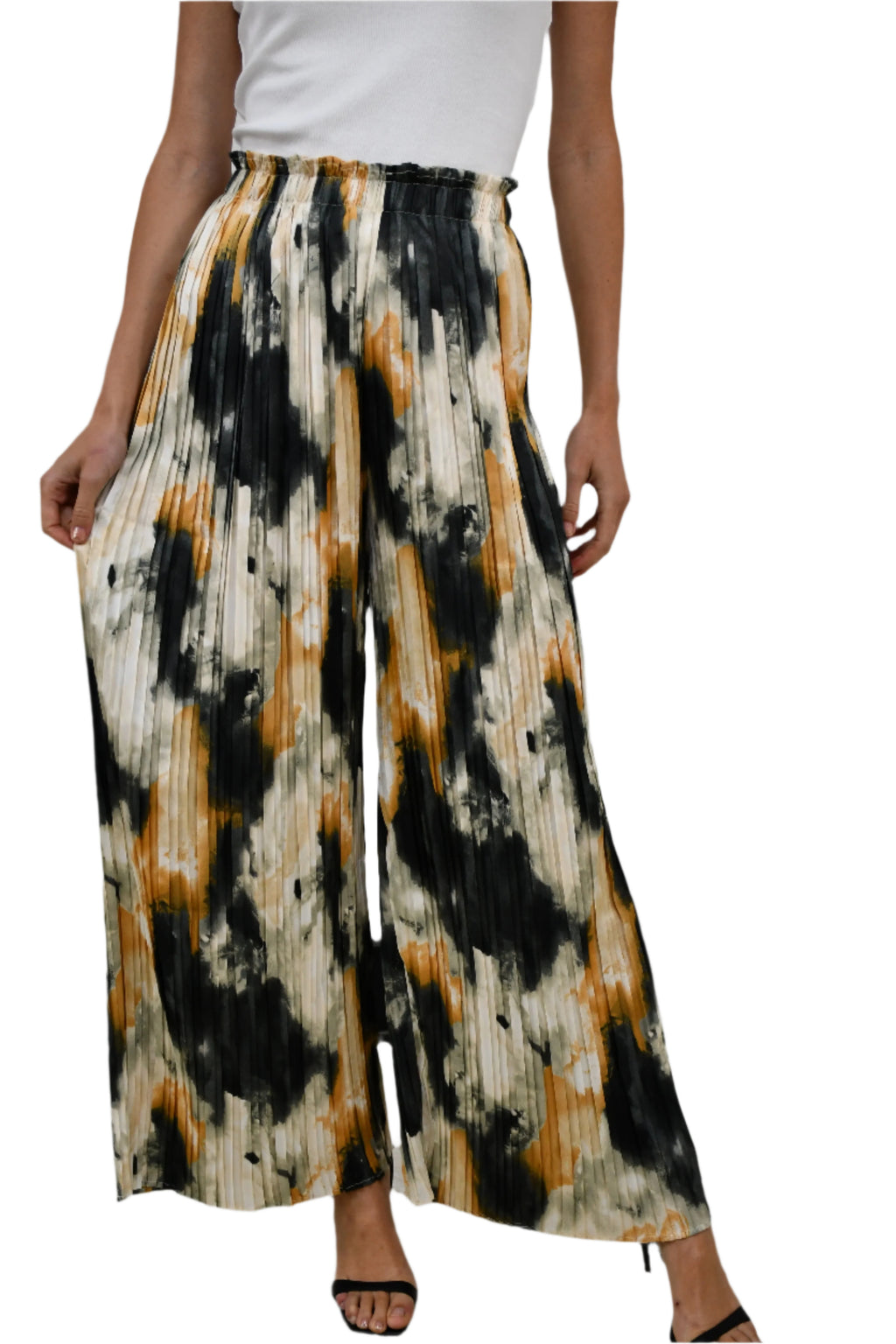 LX2502J - Wide leg pleated Pants- Watercolour