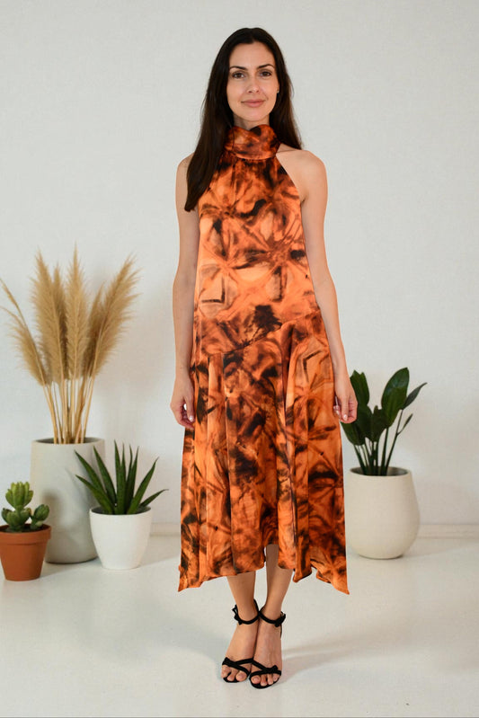 LX2508-4J Dream Halter Midi Dress - Orange