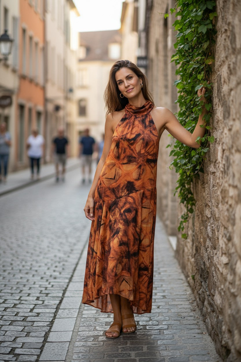 LX2508-4J Dream Halter Midi Dress - Orange