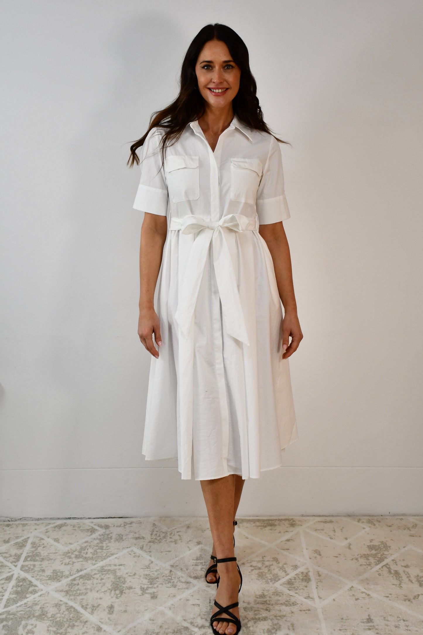 LX2530J Belted Shirt Midi Dress - L Blue