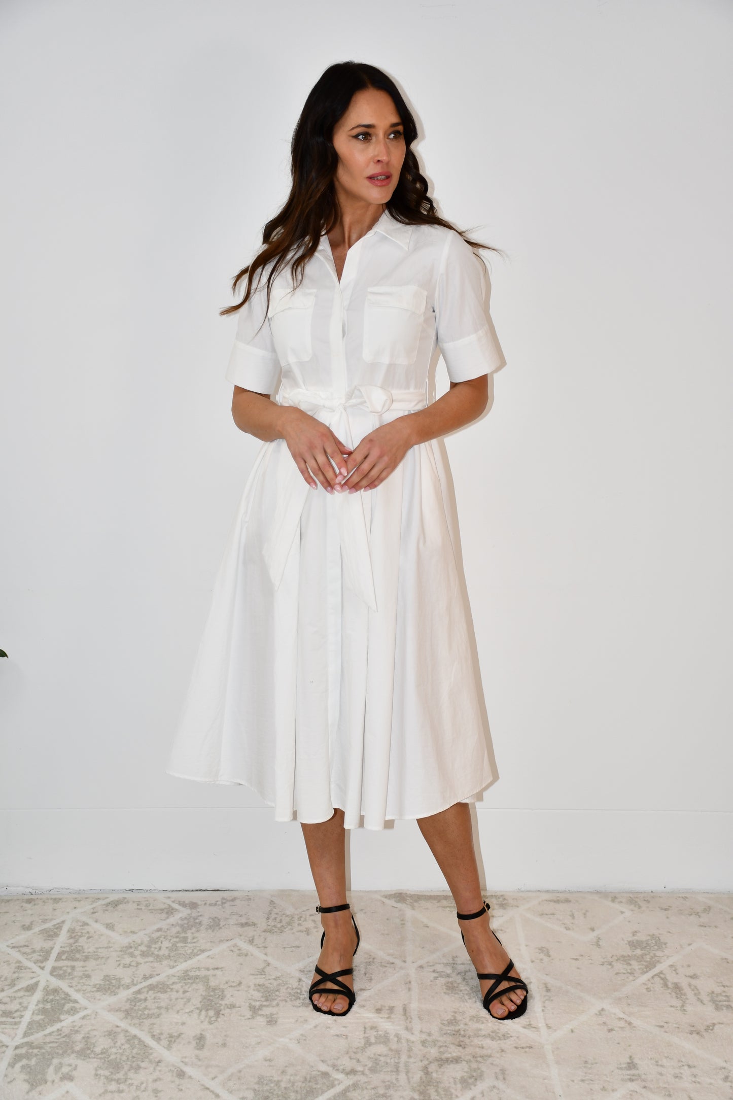 LX2530J Belted Shirt Midi Dress - L Blue