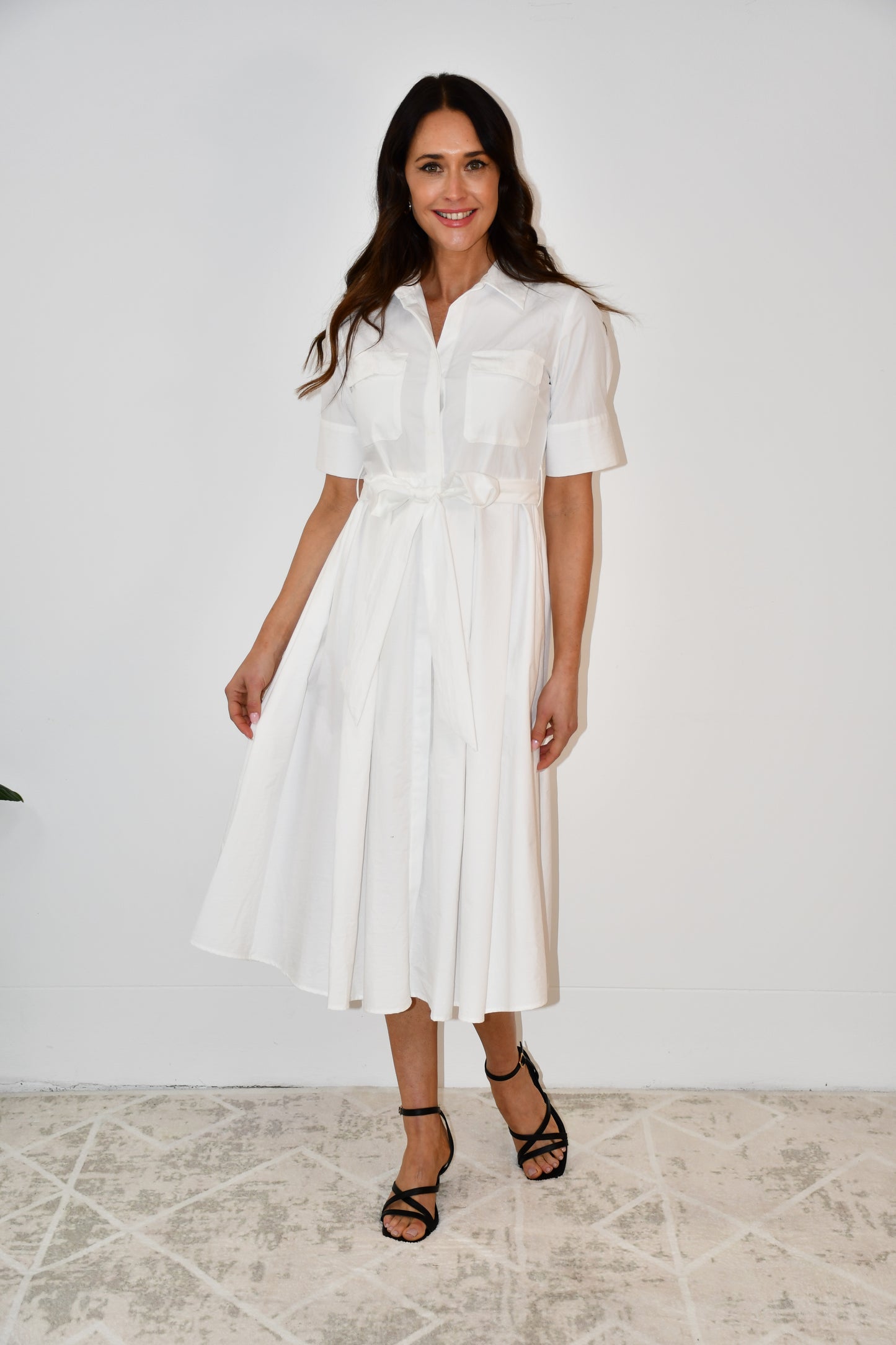 LX2530J Belted Shirt Midi Dress - L Blue