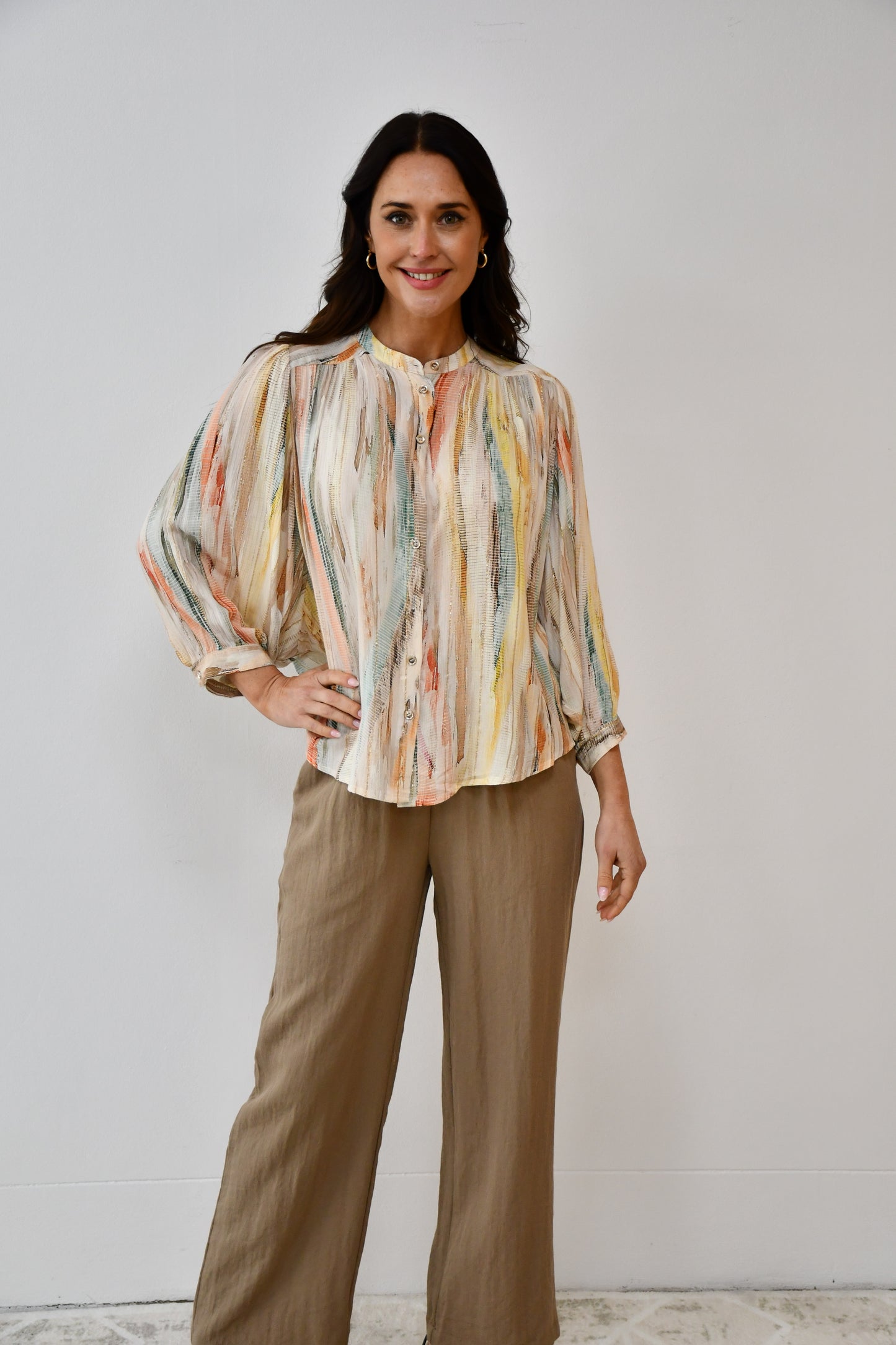 LX2535J  Multicolour Stripe Button Blouse