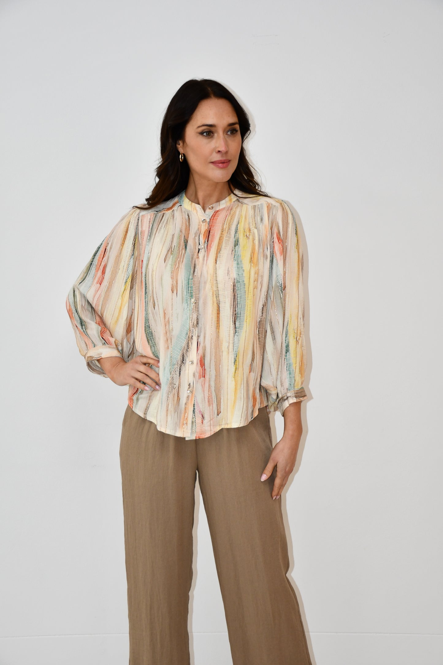 LX2535J  Multicolour Stripe Button Blouse
