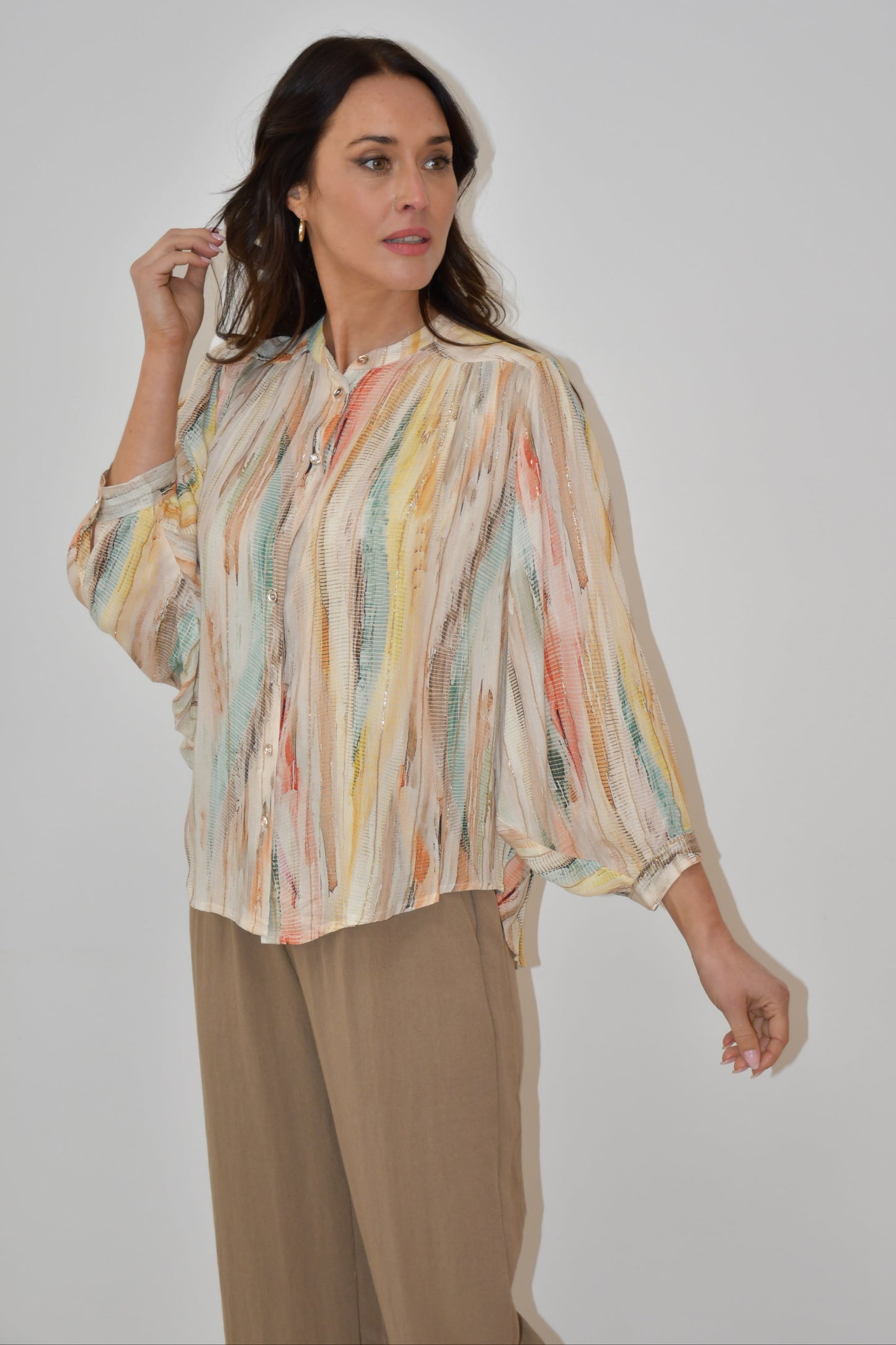 LX2535J  Multicolour Stripe Button Blouse