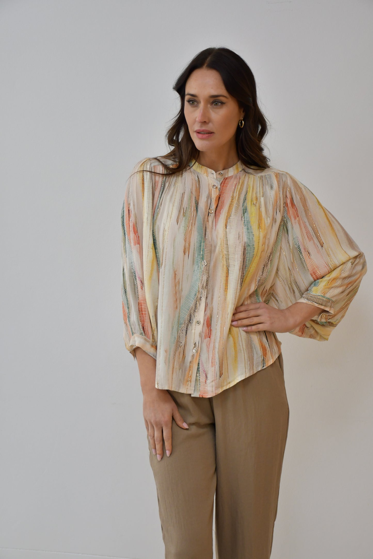 LX2535J  Multicolour Stripe Button Blouse